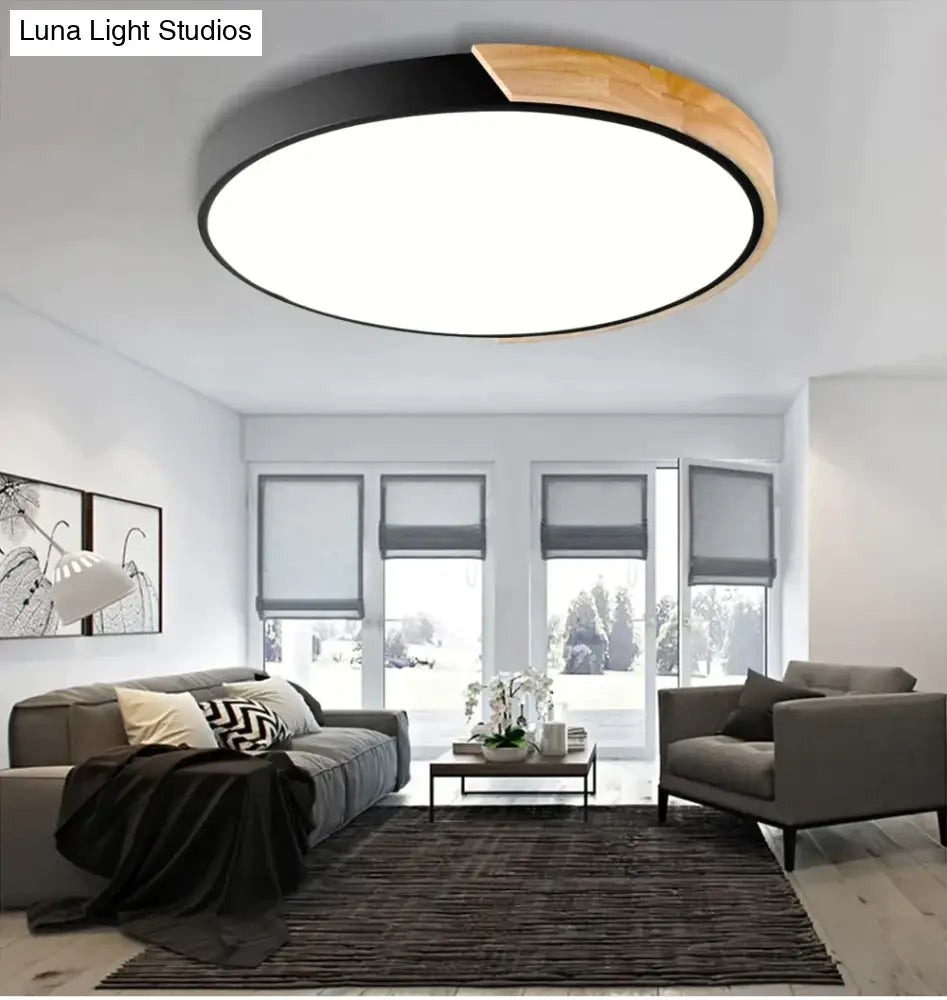 Allison - Nordic Wood Led Ceiling Lights Modern Colorful Bedroom Lamps Round Thin Plafondlamp