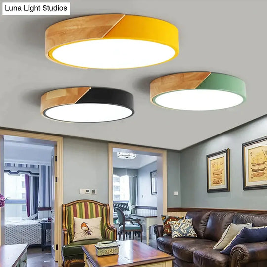 Allison - Nordic Wood Led Ceiling Lights Modern Colorful Bedroom Lamps Round Thin Plafondlamp