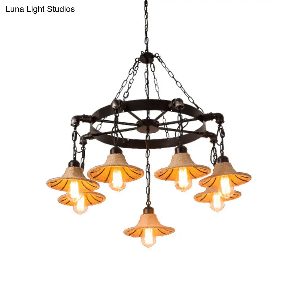 Almach - Stylish Warehouse Chandelier Light: Beige Metal Hanging Lamp With