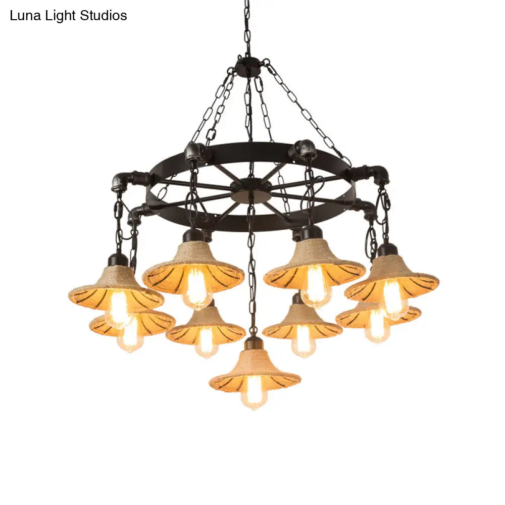 Almach - Stylish Warehouse Chandelier Light: Beige Metal Hanging Lamp With