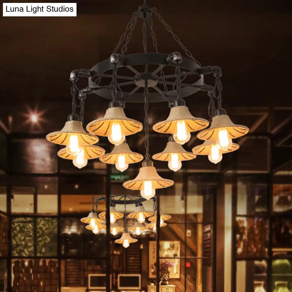 Almach - Stylish Warehouse Chandelier Light: Beige Metal Hanging Lamp With 9 /