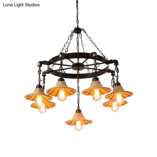 Almach - Stylish Warehouse Chandelier Light: Beige Metal Hanging Lamp With