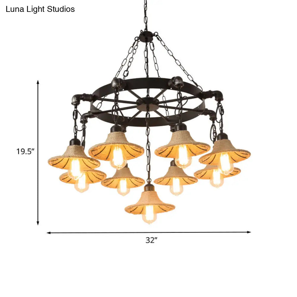 Almach - Stylish Warehouse Chandelier Light: Beige Metal Hanging Lamp With