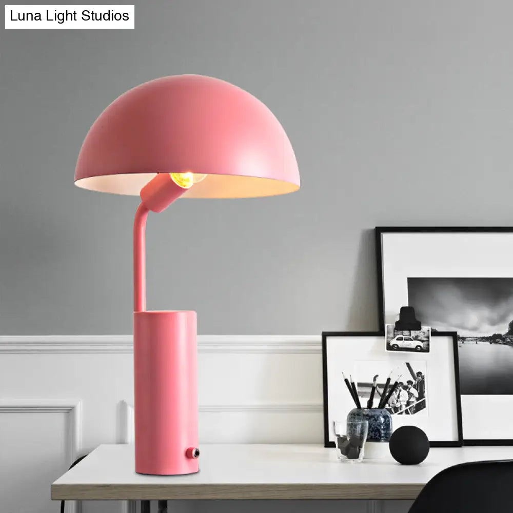 Modernist Dome Iron Night Task Lighting 1-Light Black/White/Pink Desk Light With Cylinder Base