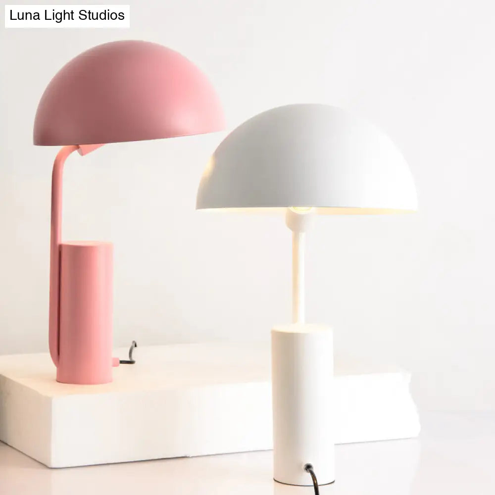 Modernist Dome Iron Night Task Lighting 1-Light Black/White/Pink Desk Light With Cylinder Base