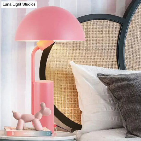 Modernist Dome Iron Night Task Lighting 1-Light Black/White/Pink Desk Light With Cylinder Base Pink