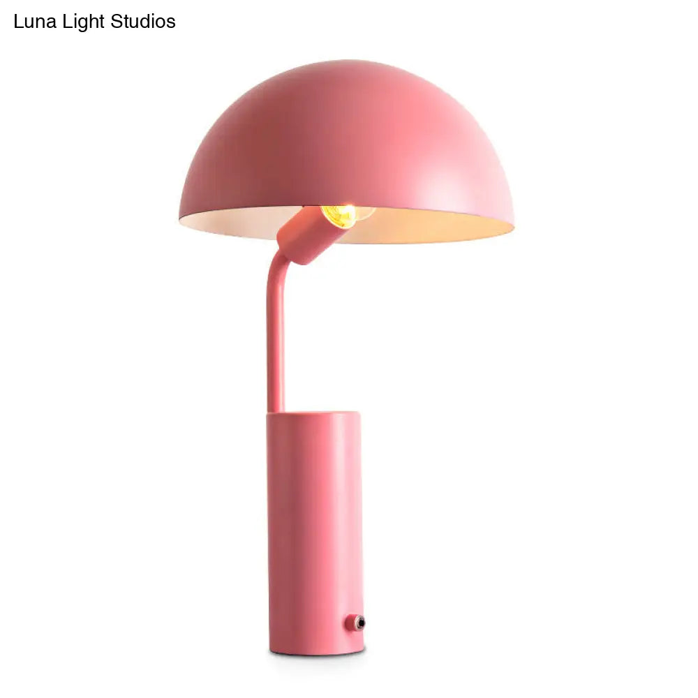 Modernist Dome Iron Night Task Lighting 1-Light Black/White/Pink Desk Light With Cylinder Base