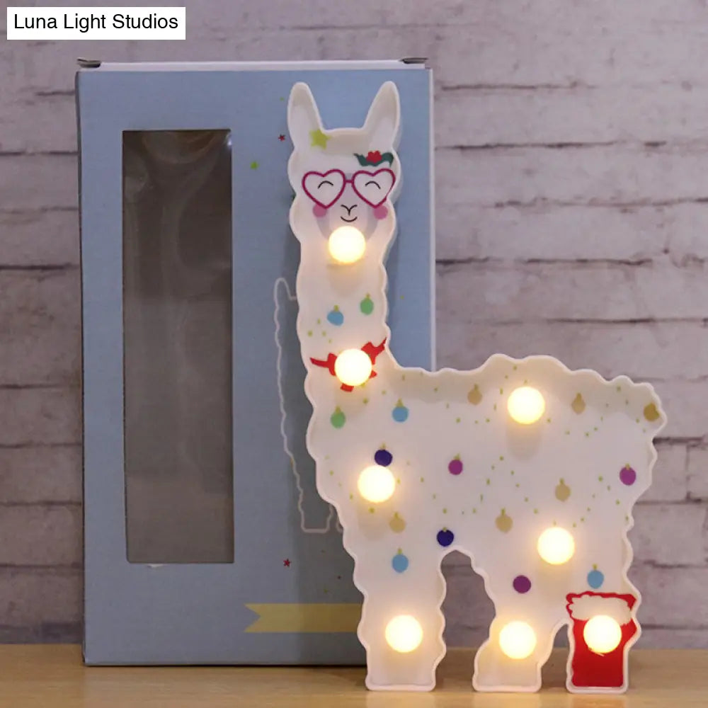 Alpaca Led Table Lamp - Childrens White Battery Wall Lighting For Bedroom