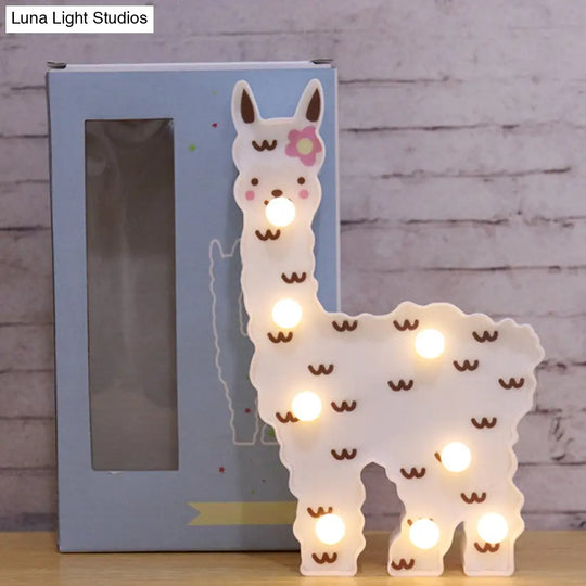 Alpaca Led Table Lamp - Childrens White Battery Wall Lighting For Bedroom