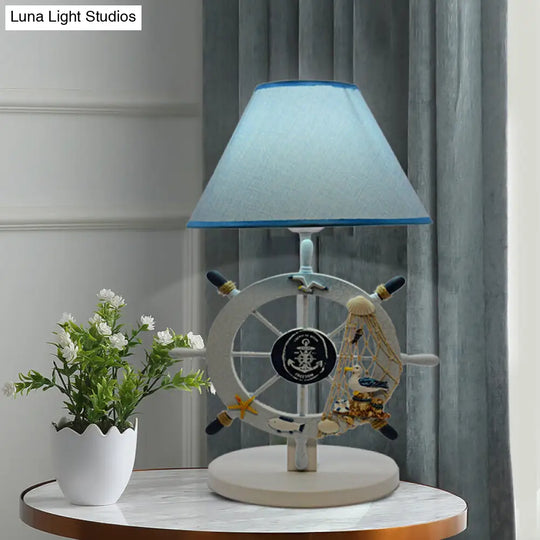 Blue Childrens Desk Lamp With Single Light Rudder Design And Small Conical Shade