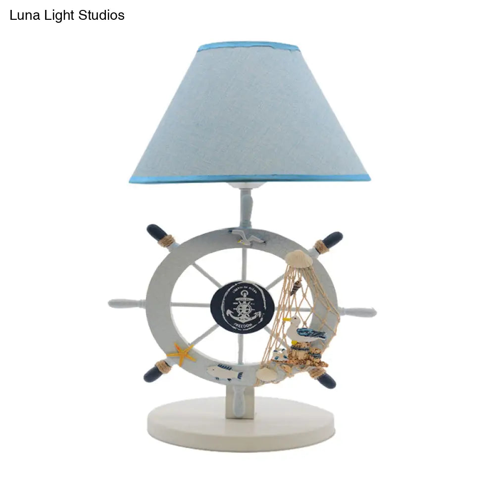 Alphecca - Blue Children Single Light Rudder Task Lighting With Fabric Shade Conical Small Desk Lamp