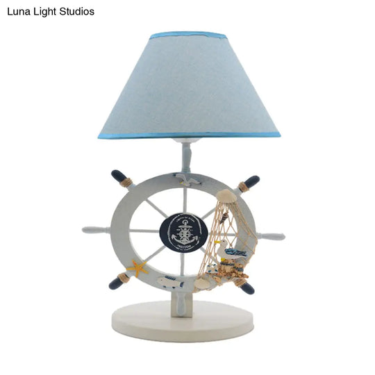 Alphecca - Blue Children Single Light Rudder Task Lighting With Fabric Shade Conical Small Desk Lamp