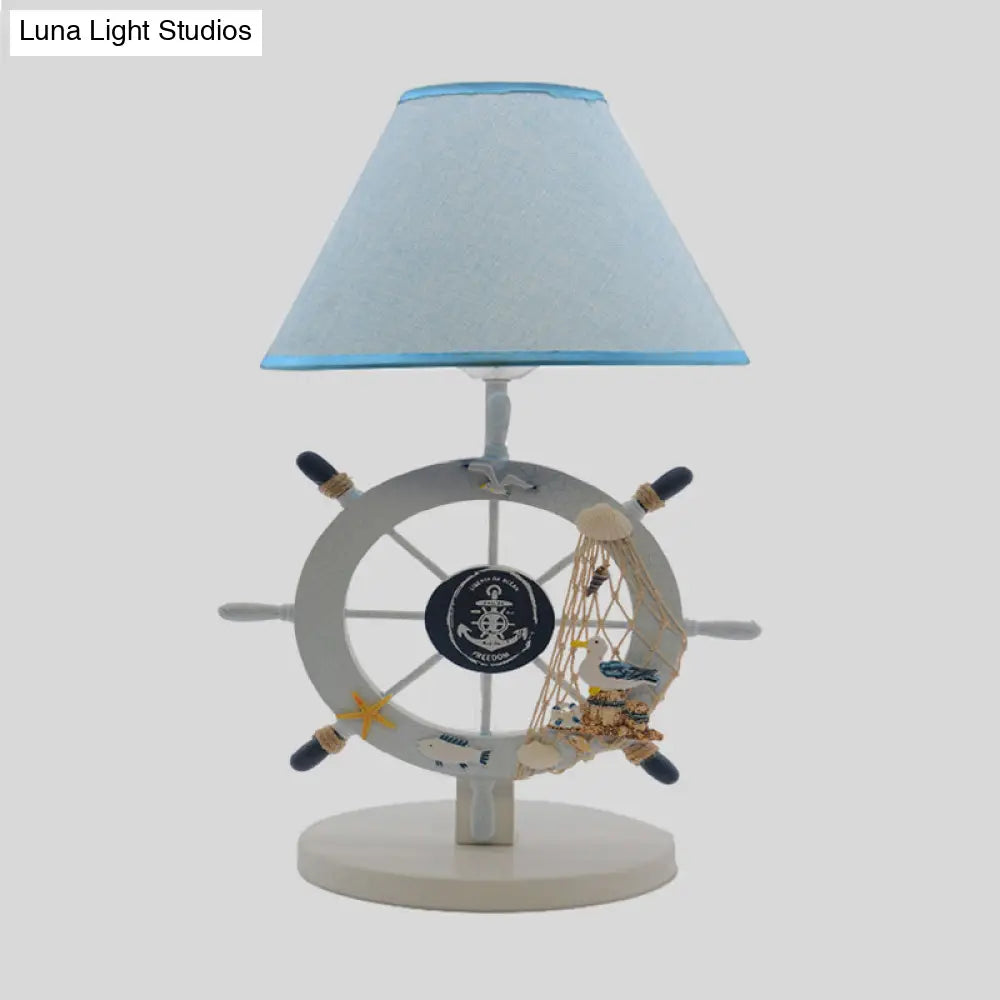 Alphecca - Blue Children Single Light Rudder Task Lighting With Fabric Shade Conical Small Desk Lamp