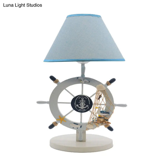 Blue Childrens Desk Lamp With Single Light Rudder Design And Small Conical Shade