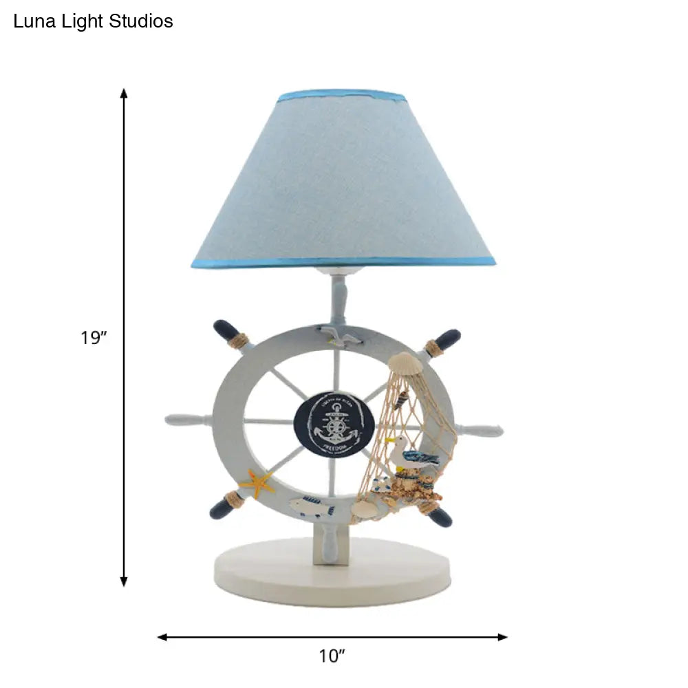 Alphecca - Blue Children Single Light Rudder Task Lighting With Fabric Shade Conical Small Desk Lamp