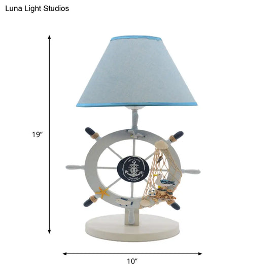 Alphecca - Blue Children Single Light Rudder Task Lighting With Fabric Shade Conical Small Desk Lamp