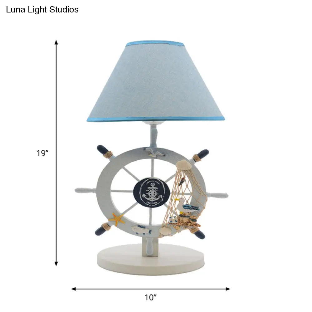 Blue Childrens Desk Lamp With Single Light Rudder Design And Small Conical Shade