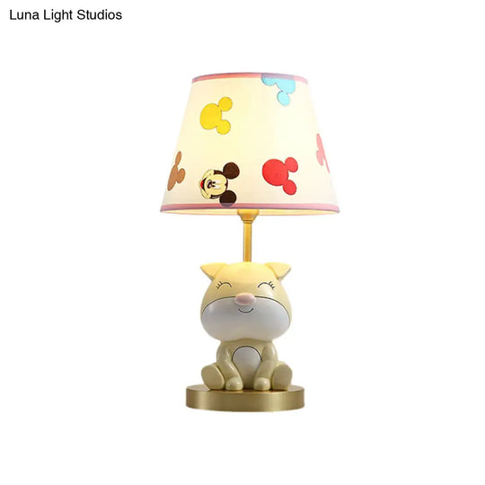 Kids Doggy Bedside Lamp Colorful Yellow/Orange Table Light With Fabric Shade