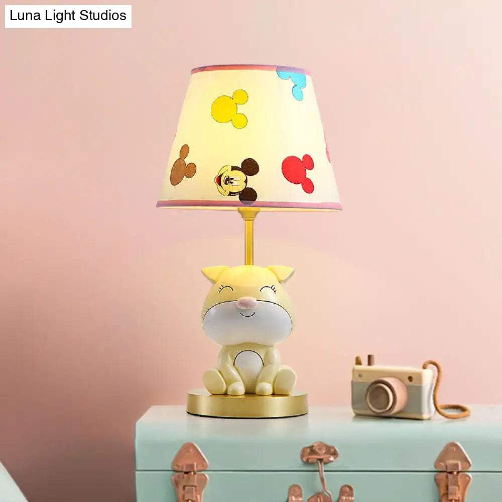 Kids Doggy Bedside Lamp Colorful Yellow/Orange Table Light With Fabric Shade