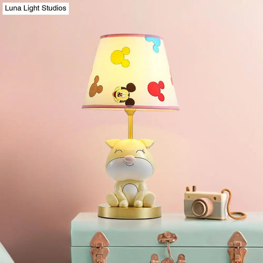 Kids Doggy Bedside Lamp Colorful Yellow/Orange Table Light With Fabric Shade