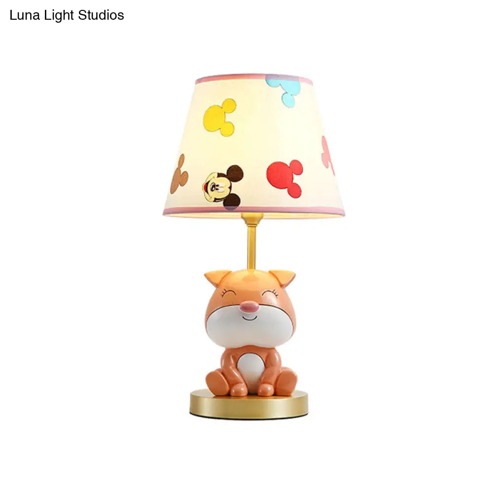 Kids Doggy Bedside Lamp Colorful Yellow/Orange Table Light With Fabric Shade