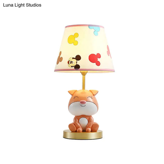 Kids Doggy Bedside Lamp Colorful Yellow/Orange Table Light With Fabric Shade