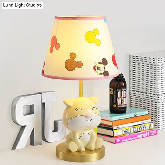 Kids Doggy Bedside Lamp Colorful Yellow/Orange Table Light With Fabric Shade Yellow