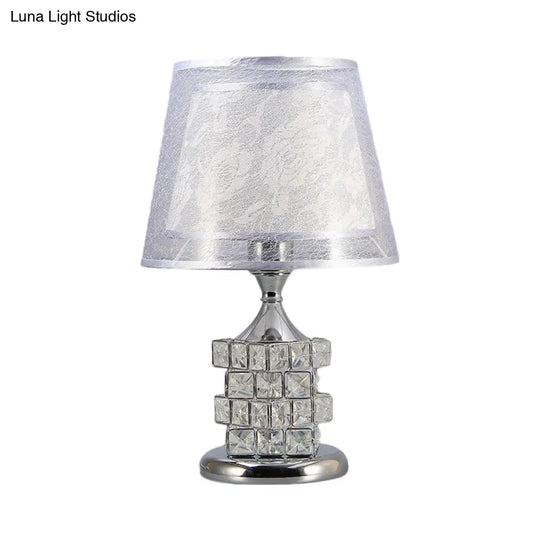 Traditional Gold/Silver Floral Inner Shade Table Lamp With Crystal Blocks: Bedside Nightstand Light