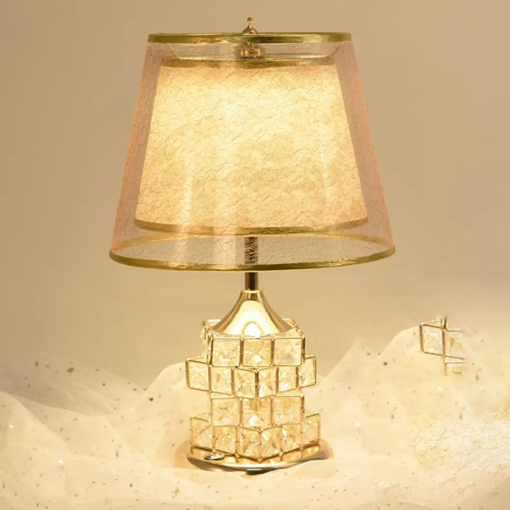 Alsciaukat - Elegant Gold/Silver Floral Table Light With Crystal Blocks Gold