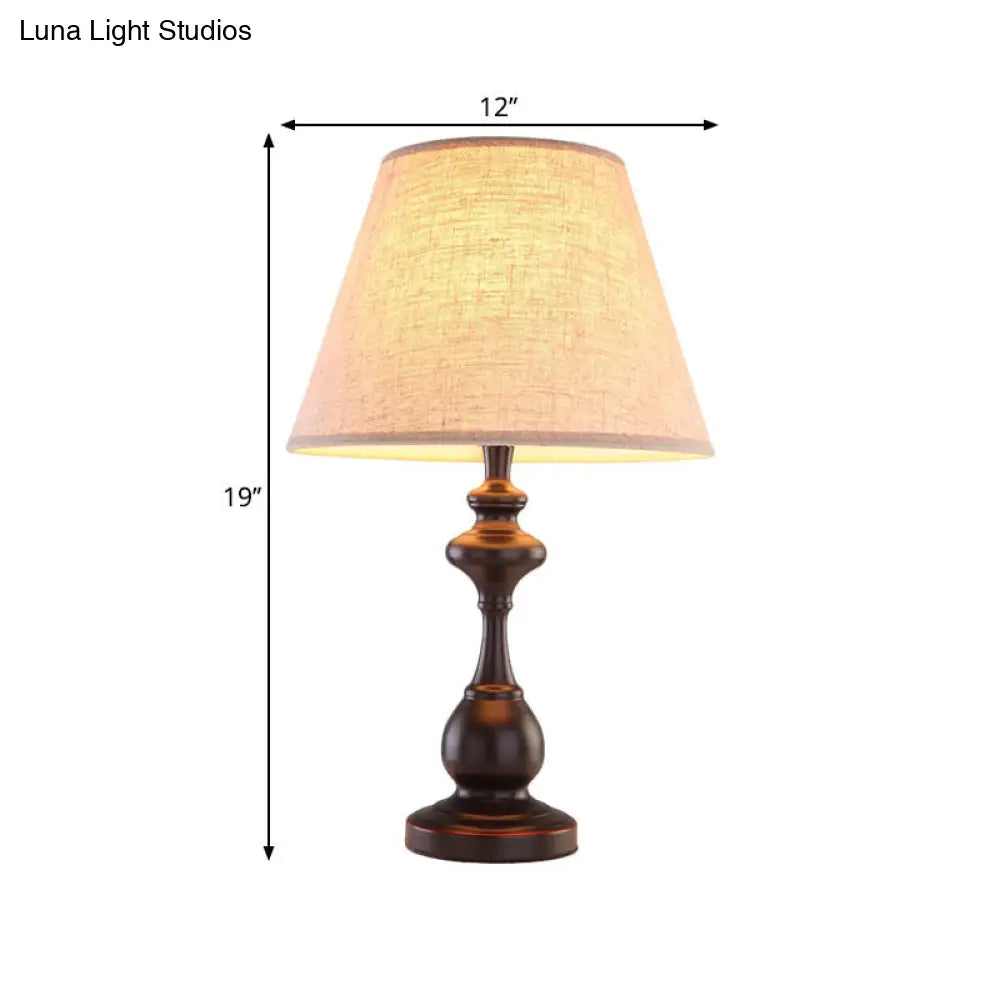 Farmhouse Brown Night Lamp: Conical Shape 1-Bulb Fabric Design For Bedside Reading Books