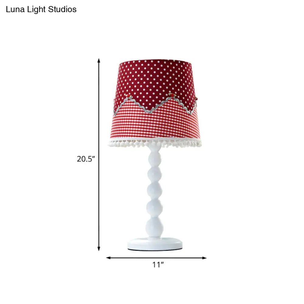 Alshat - Wooden Barrel Desk Lamp With Red Fabric Shade For Bedroom