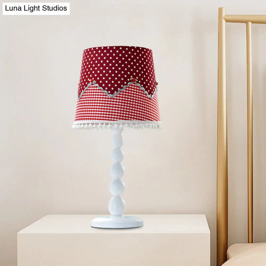 Modern Wooden Barrel Desk Lamp With Fabric Shade - Red Ideal For Bedroom