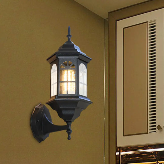 Aluminum Castle Wall Lamp Sconce: 1-Bulb Outdoor Lighting In White/Black/Brass Black