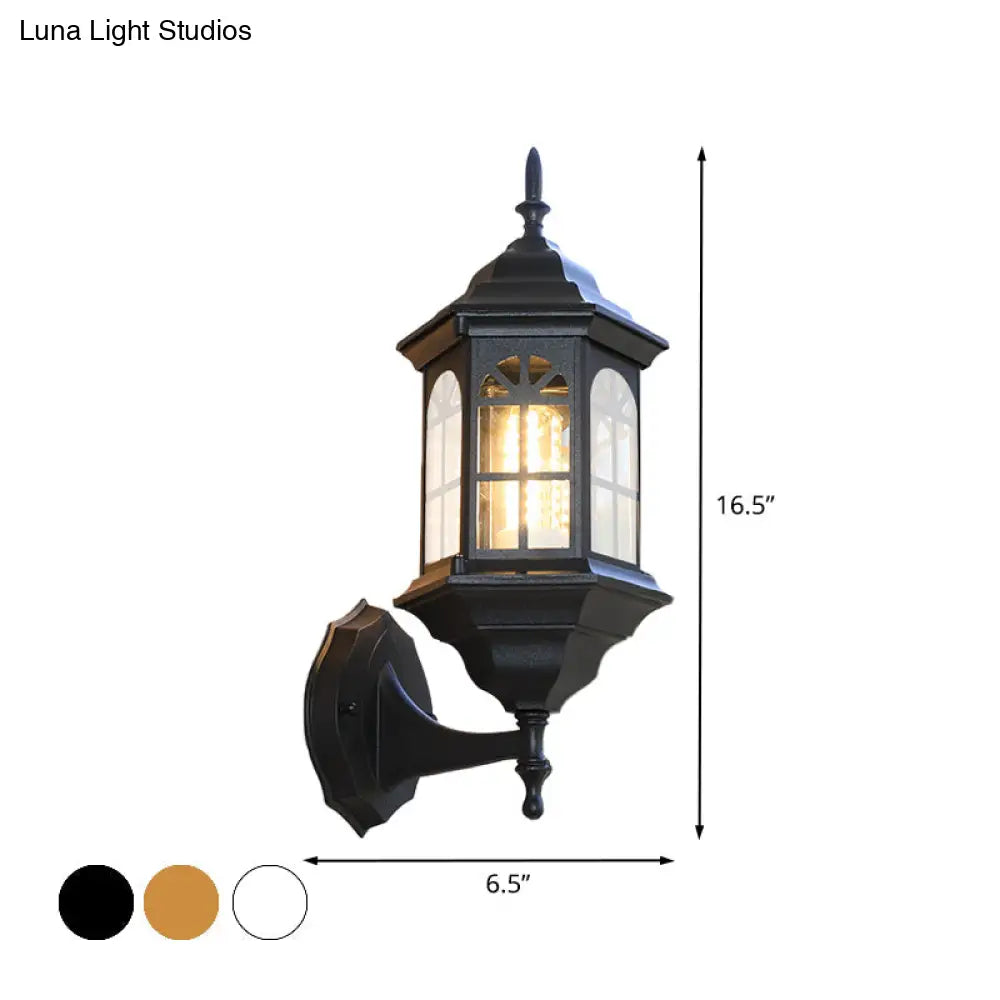 Aluminum Castle Wall Lamp Sconce: 1-Bulb Outdoor Lighting In White/Black/Brass