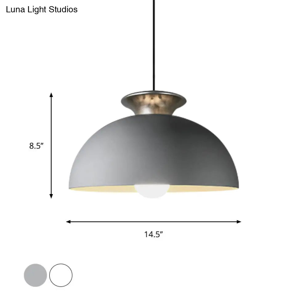 Nordic Style Aluminum Dome Pendant Lamp - Grey/White 1-Light Suspension For Snack Bars