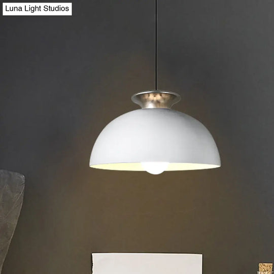 Nordic Style Aluminum Dome Pendant Lamp - Grey/White 1-Light Suspension For Snack Bars White