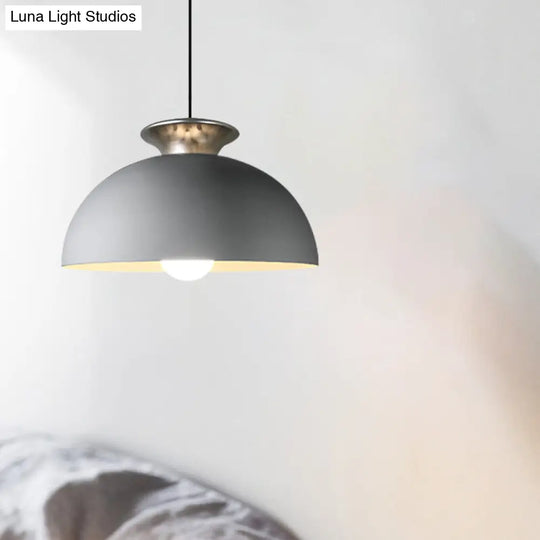 Nordic Style Aluminum Dome Pendant Lamp - Grey/White 1-Light Suspension For Snack Bars Grey