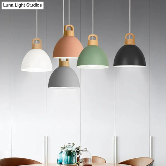 Aluminum Dome Pendant Macaron Hanging Lamp For Kitchen Corridor - 1 Bulb Lighting Solution