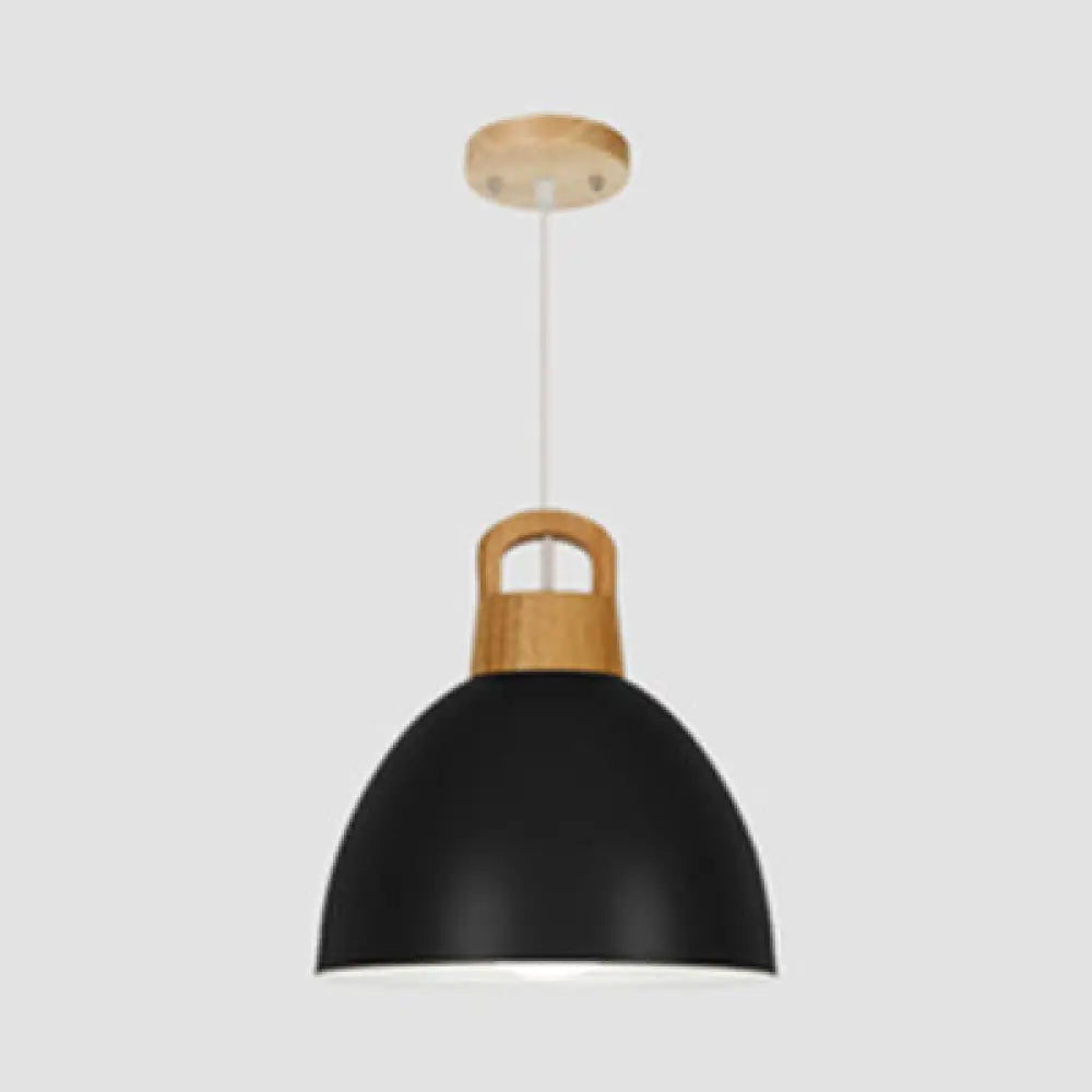 Aluminum Dome Pendant Macaron Hanging Lamp For Kitchen Corridor - 1 Bulb Lighting Solution Black