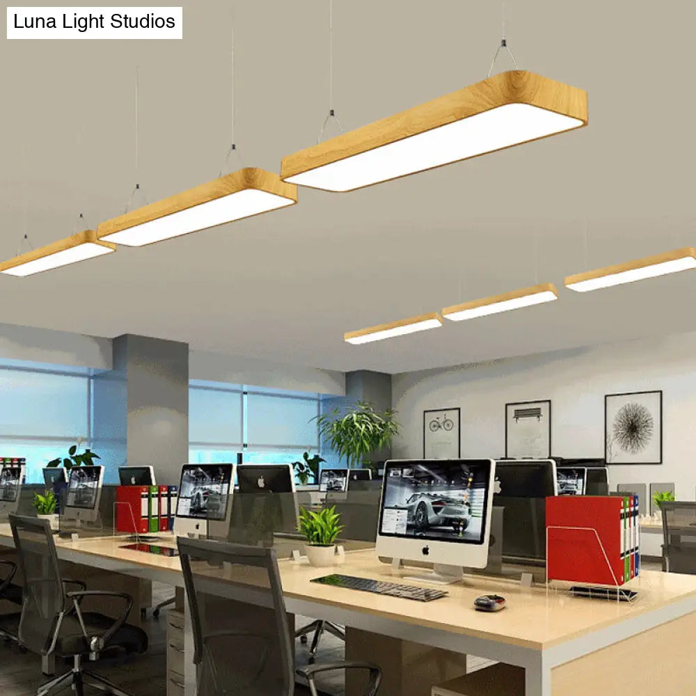 Aluminum Rectangular Drop Pendant Light With Nordic Wood Finish For Office Led Hanging Fixture