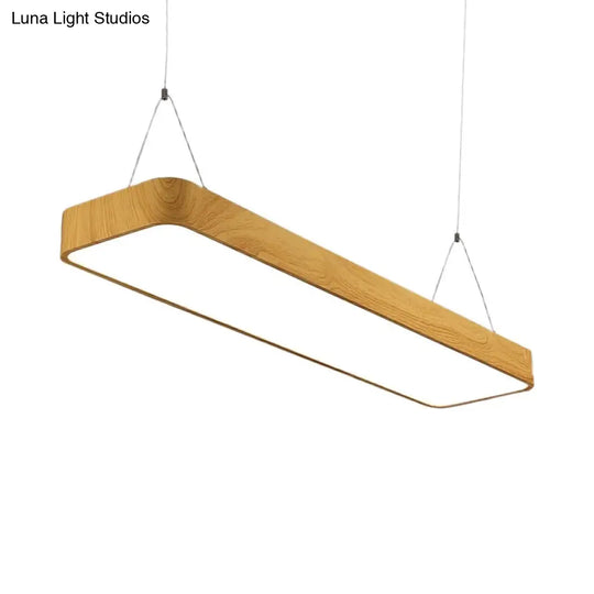 Aluminum Rectangular Drop Pendant Light With Nordic Wood Finish For Office Led Hanging Fixture