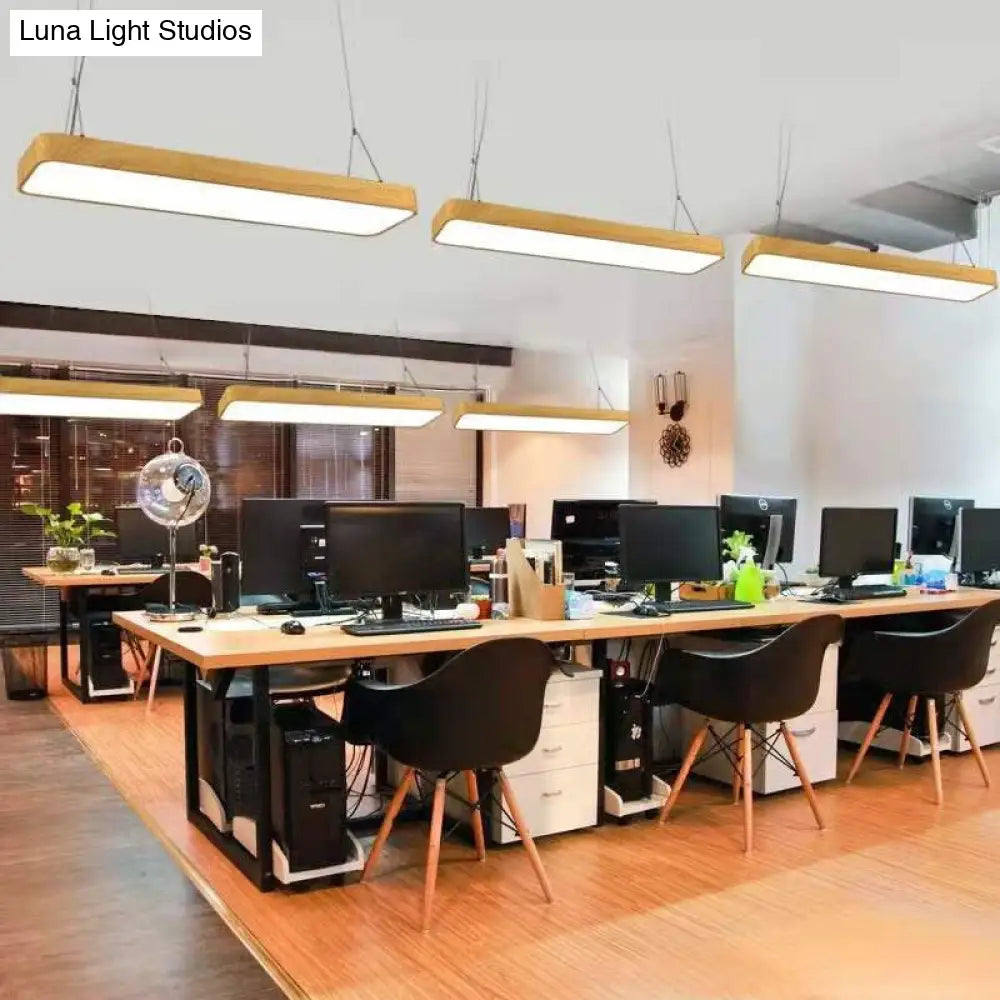 Aluminum Drop Pendant Led Hanging Light With Nordic Wood Finish For Office Spaces