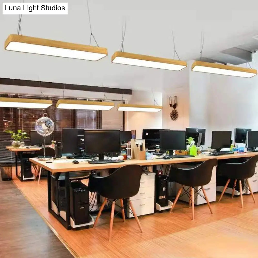 Aluminum Rectangular Drop Pendant Light With Nordic Wood Finish For Office Led Hanging Fixture