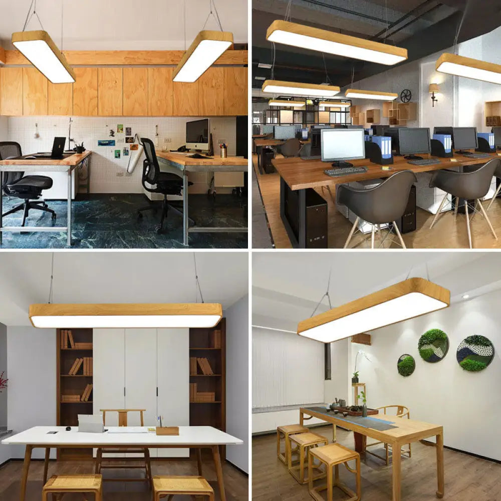 Aluminum Drop Pendant Led Hanging Light With Nordic Wood Finish For Office Spaces / Small