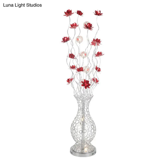 Aluminum Floor Lamp With Decorative Led Vase Shape Stand-Up Design Blossom And Ball Details