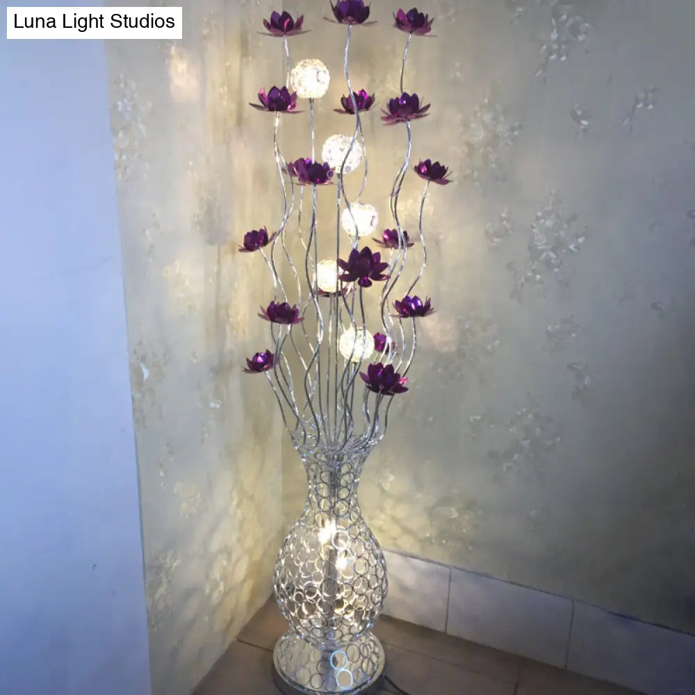 Aluminum Floor Lamp With Decorative Led Vase Shape Stand-Up Design Blossom And Ball Details