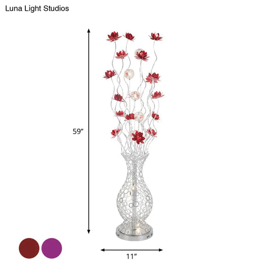 Aluminum Floor Lamp With Decorative Led Vase Shape Stand-Up Design Blossom And Ball Details