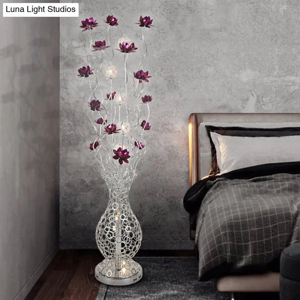 Aluminum Floor Lamp With Decorative Led Vase Shape Stand-Up Design Blossom And Ball Details