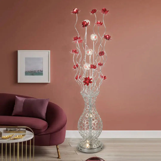 Aluminum Floor Lamp With Decorative Led Vase Shape Stand-Up Design Blossom And Ball Details