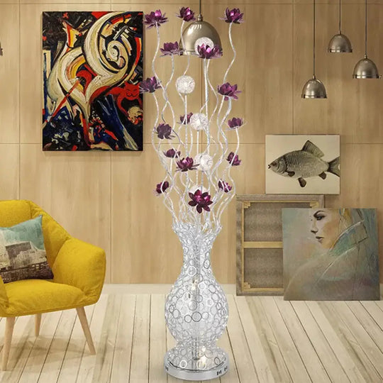 Aluminum Floor Lamp With Decorative Led Vase Shape Stand-Up Design Blossom And Ball Details